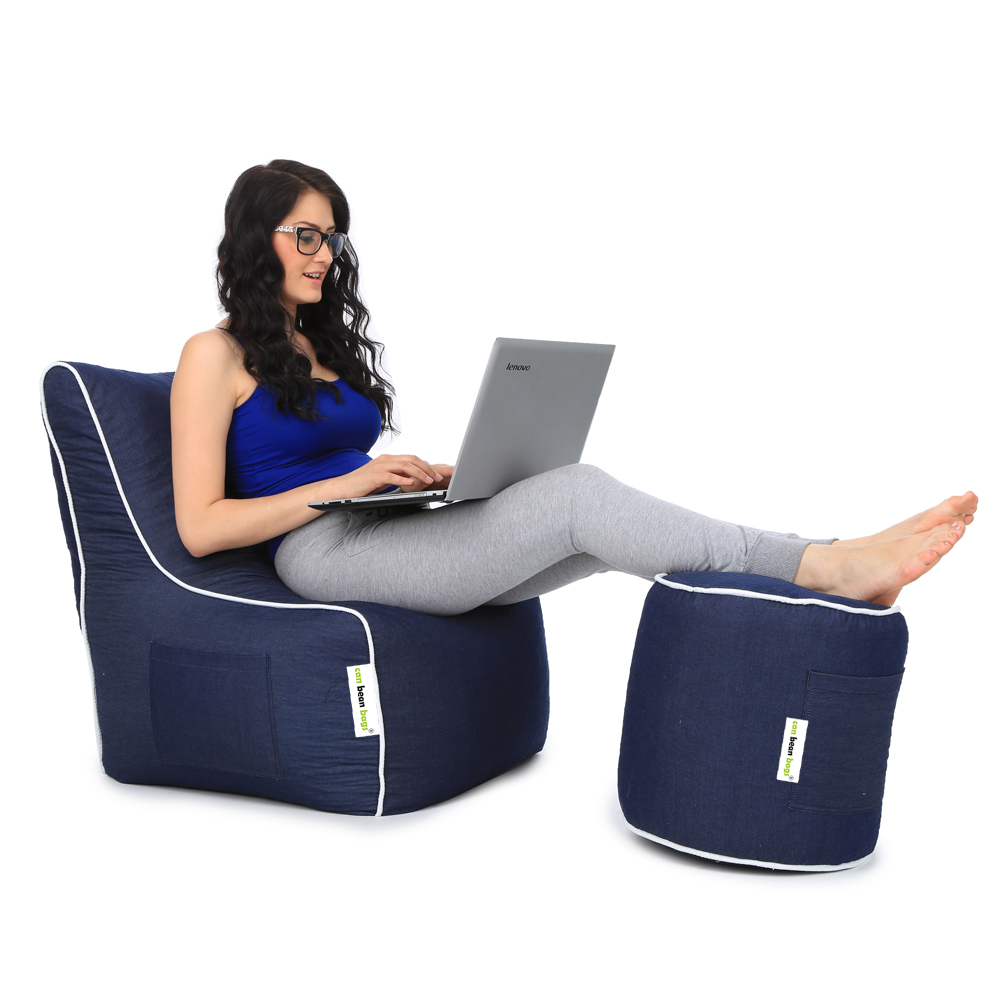 Can bean bags Classic XXXL Denim Arm Bean Chair With Footstool